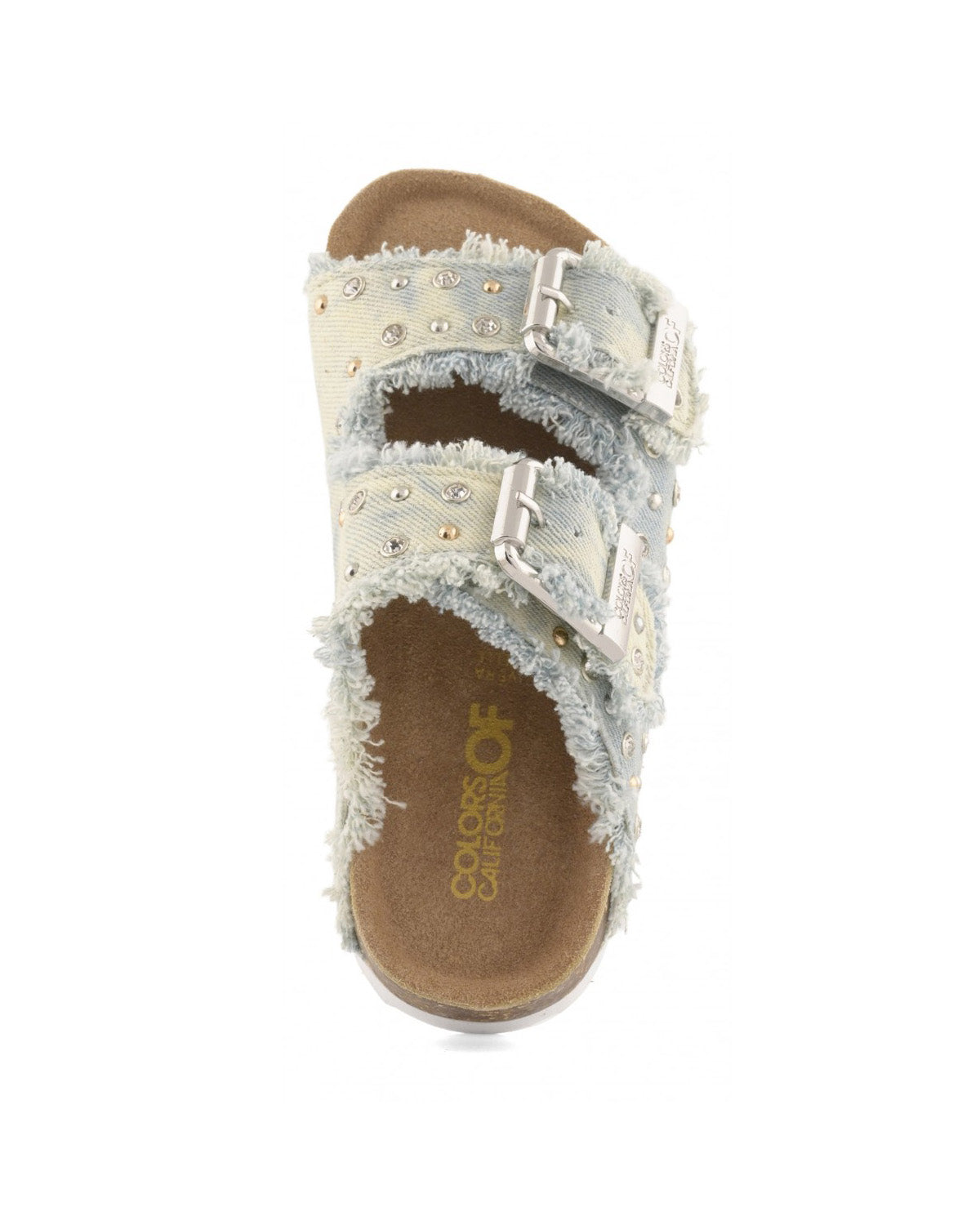 Colors of California Kids Sandalo Denim Bianco Doppia Fascia con Strass per Bambine