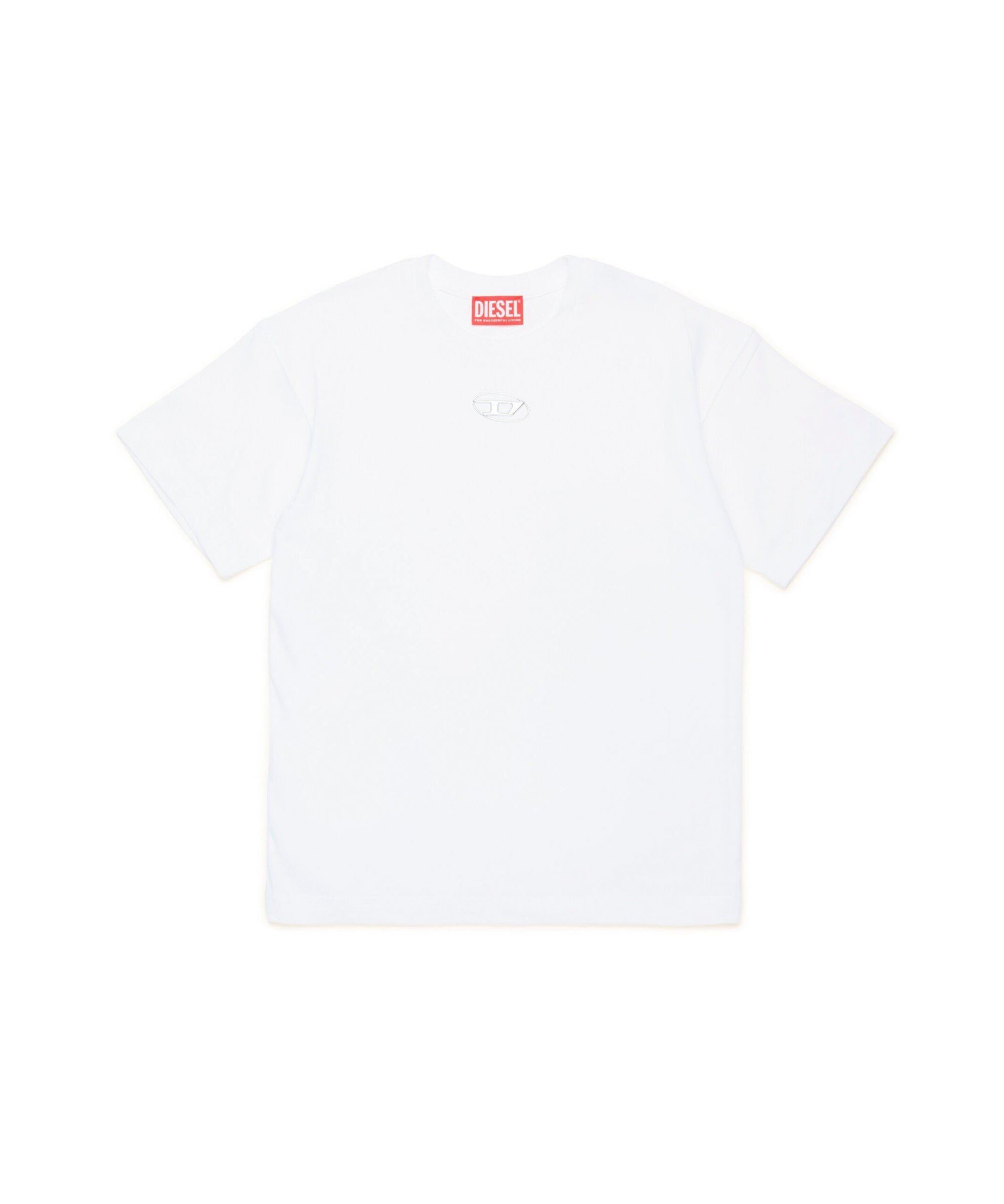 Diesel Kids T-shirt Bianca con Oval D in Metallo per Bambini