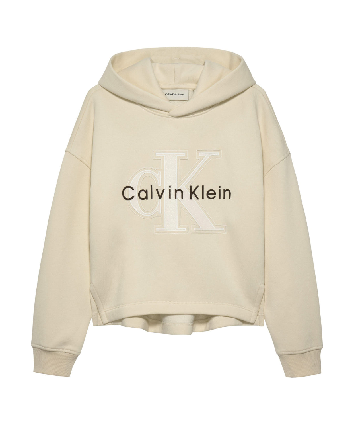 Calvin Klein Kids FElpa WhiteCap Gray con Cappuccio e Logo Ricamato a COntrasto per Bambine