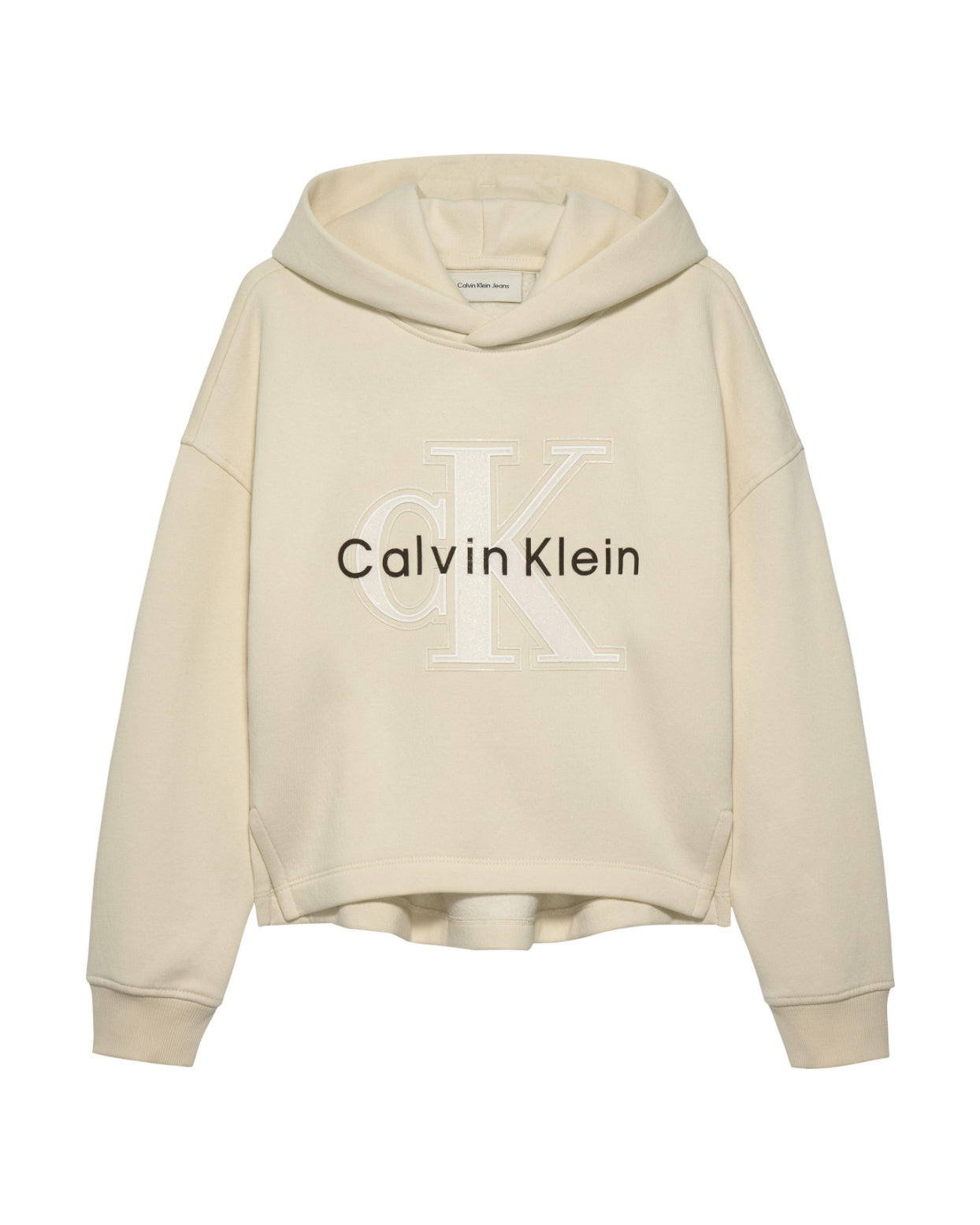 Calvin Klein Kids FElpa WhiteCap Gray con Cappuccio e Logo Ricamato a COntrasto per Bambine