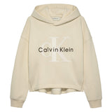 Calvin Klein Kids FElpa WhiteCap Gray con Cappuccio e Logo Ricamato a COntrasto per Bambine