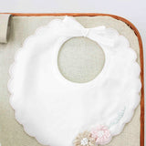 Marlù White Bib with Flower Embroidery for Newborn Girls