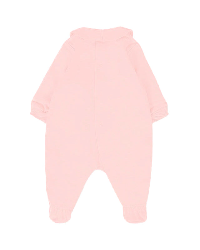 Moschino Kids Tutina con Bavetta e Cappellino Rosa con Logo per Neonate