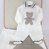 Marlù Tutina Noce/Bianco/Blu con Ricamo per Neonati