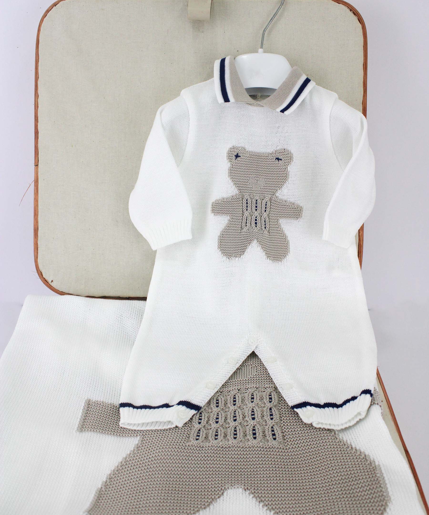Marlù Tutina Noce/Bianco/Blu con Ricamo per Neonati