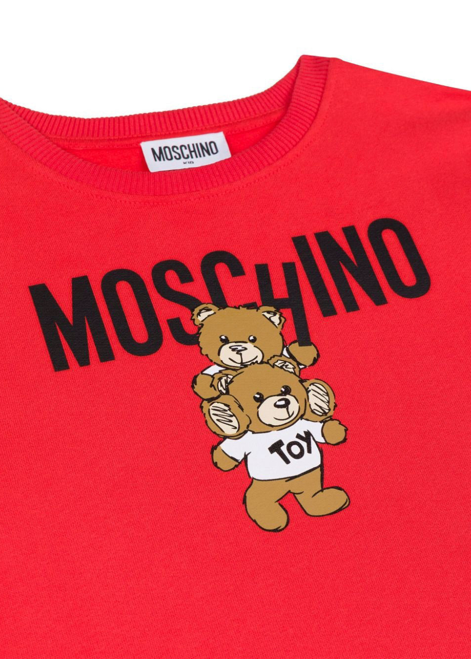 Moschino Kids Abito Rosso con Stampa Logo per Bambine (dettaglio)