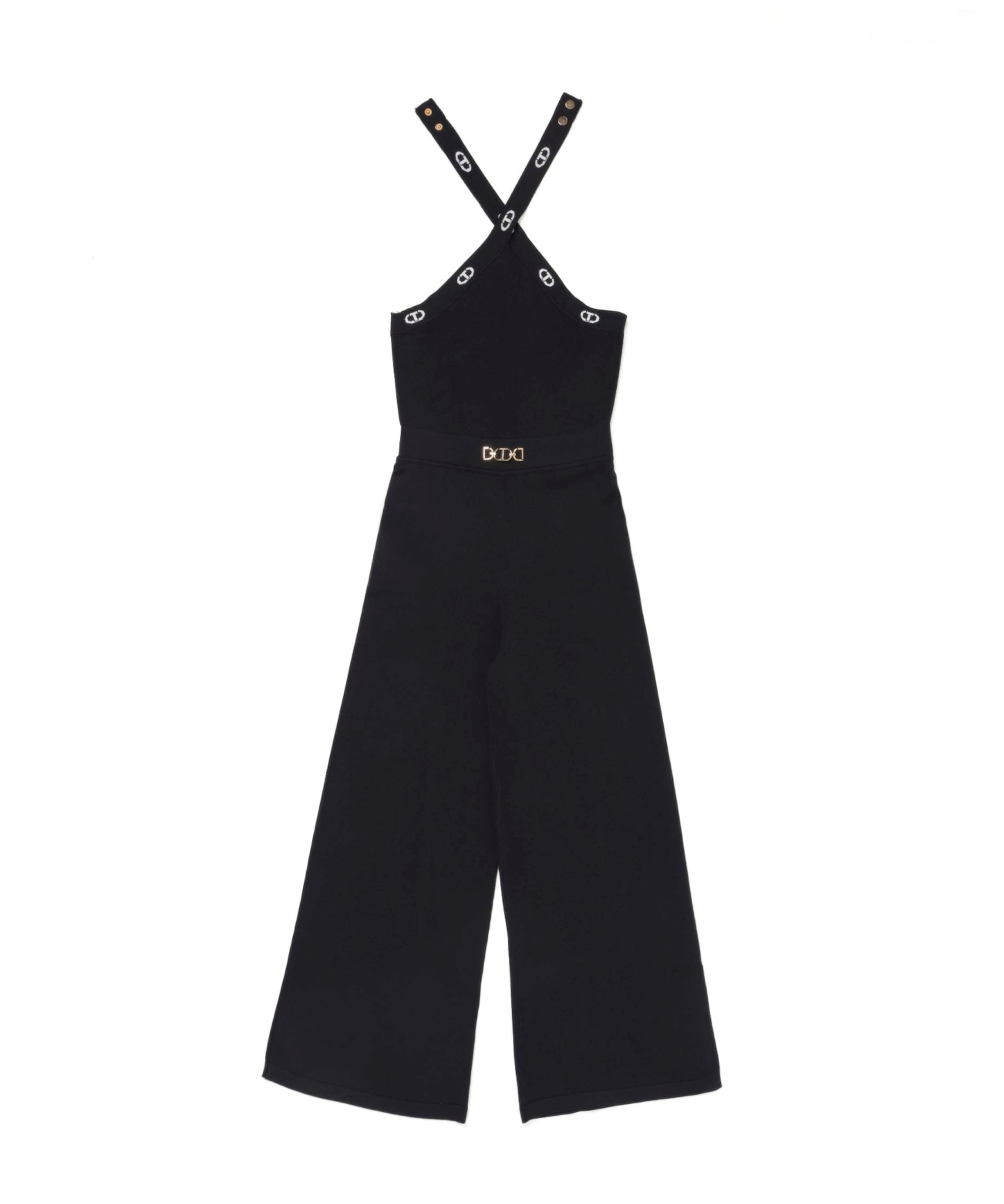 Twinset Kids Tuta in Maglia Nera con Logo Jacquard per Bambine