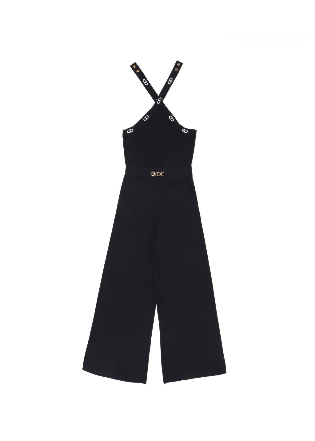 Twinset Kids Tuta in Maglia Nera con Logo Jacquard per Bambine