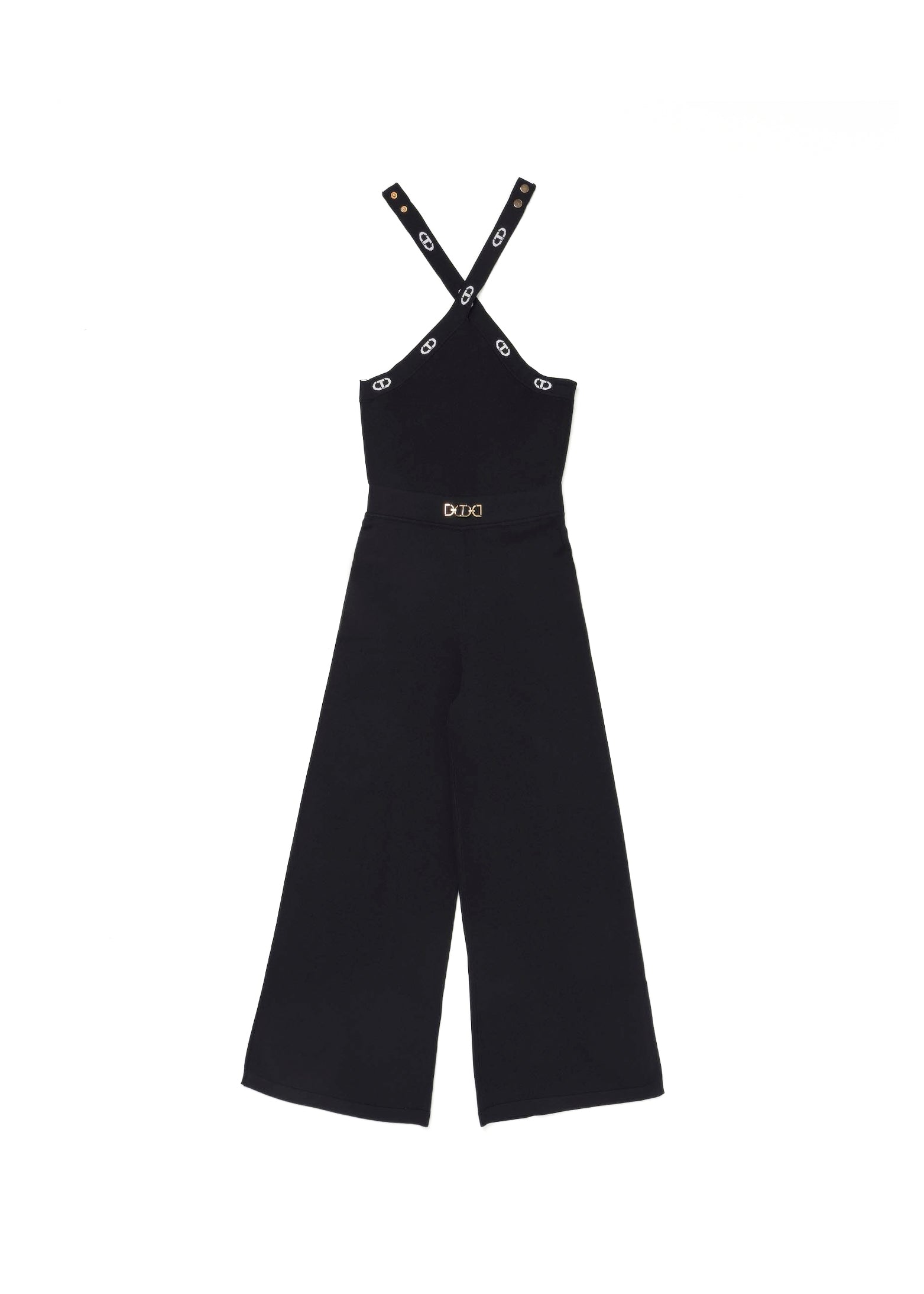 Twinset Kids Tuta in Maglia Nera con Logo Jacquard per Bambine