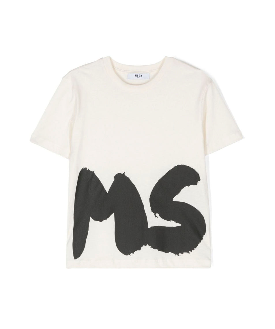 MSGM Kids T-shirt Bianca con Stampa Logo per Bambini