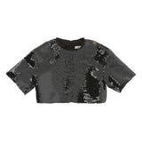 Pinko Kids Top Nero Cropped con Pailettes e Charm per Bambine