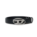 Diesel Kids Cintura Nera con Fibia Logo Oval D con Strass per Bambine