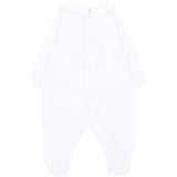 Moschino Kids Tutina Bianca in Cotone con Colletto e Stampa Teddy Bear e Logo per Neonati