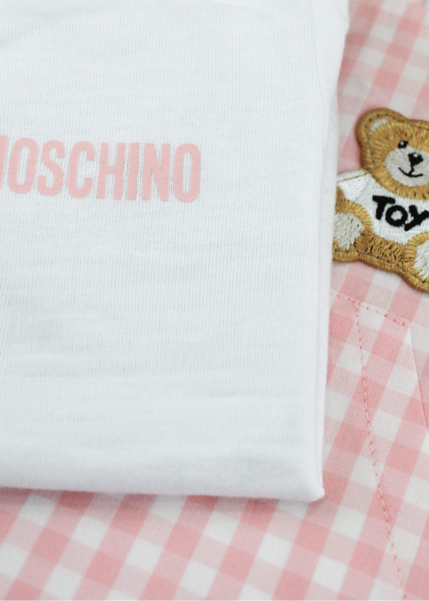 Moschino Kids T-shirt con Salopette Rosa a Quadri per Neonate