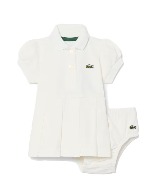Lacoste Kids Abito Polo Panna con Logo per Neonate