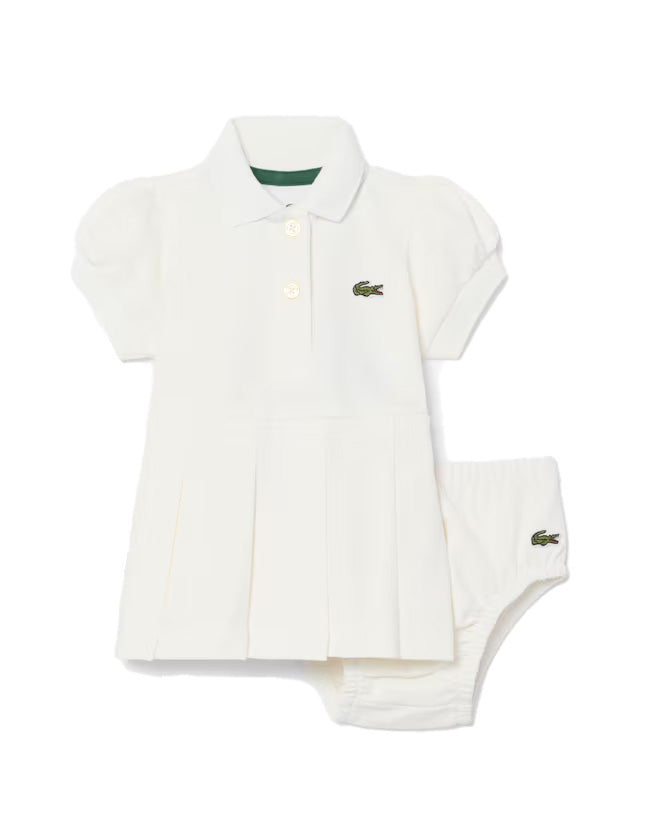 Lacoste Kids Abito Polo Panna con Logo per Neonate