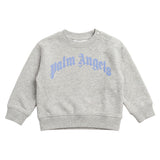 Palm Angels Kids Felpa Girocollo Grigio Melange con Stampa Logo Blu per Neonati