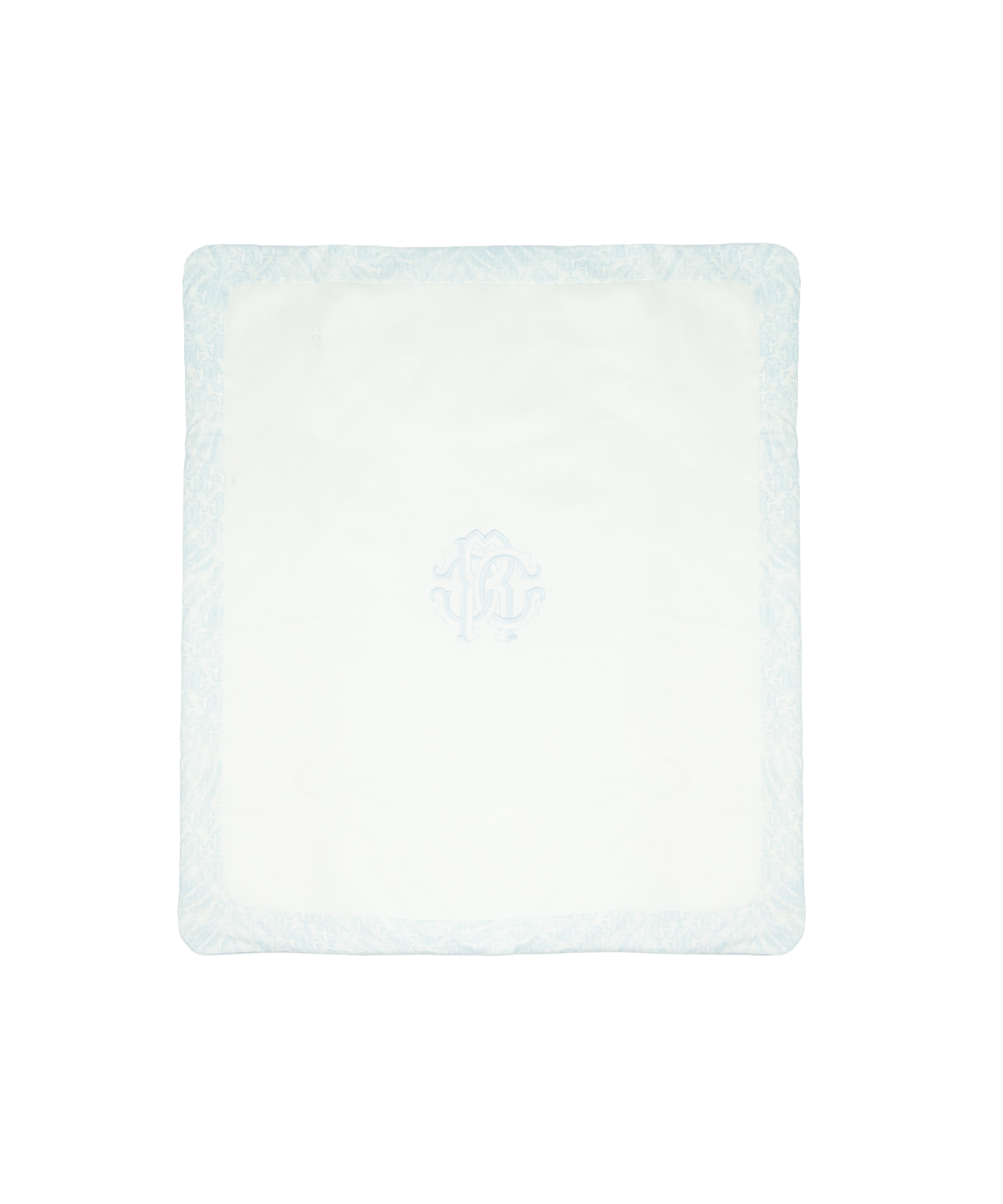 Roberto Cavalli Kids Coperta Culla Bianco/Celeste con Logo Ricamato per Neonati