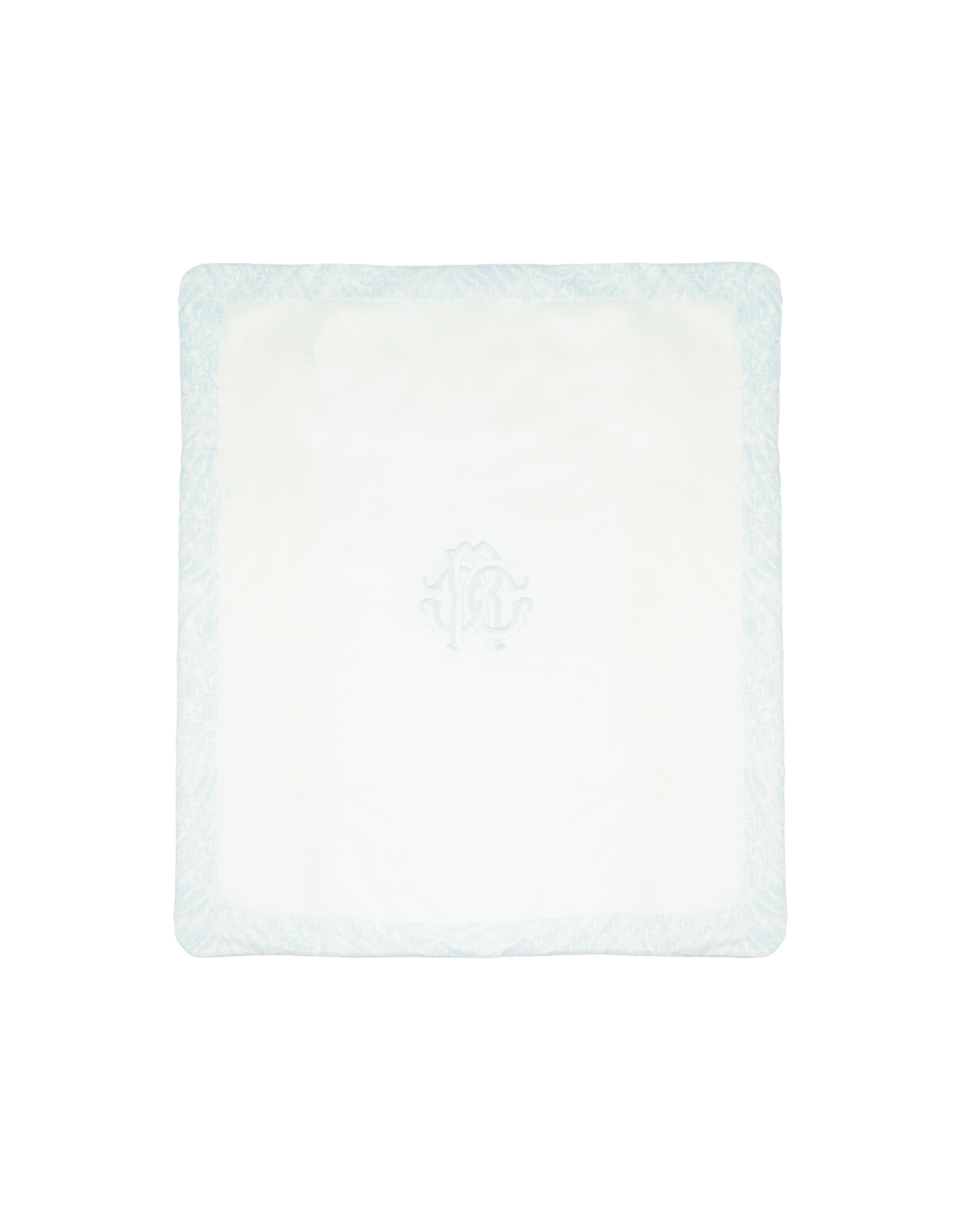Roberto Cavalli Kids Coperta Culla Bianco/Celeste con Logo Ricamato per Neonati