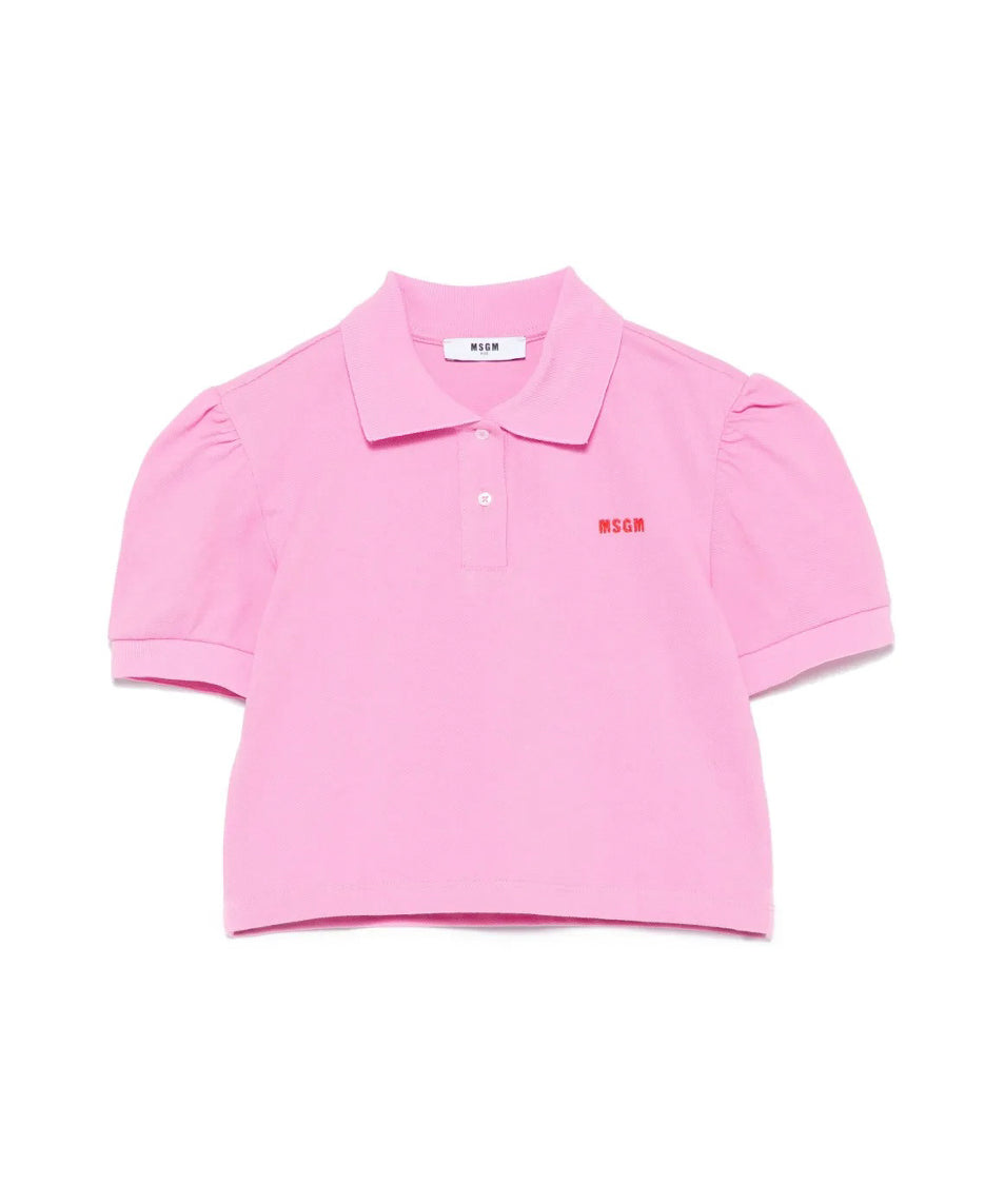 MSGM Kids Polo Rosa Crop per Bambine