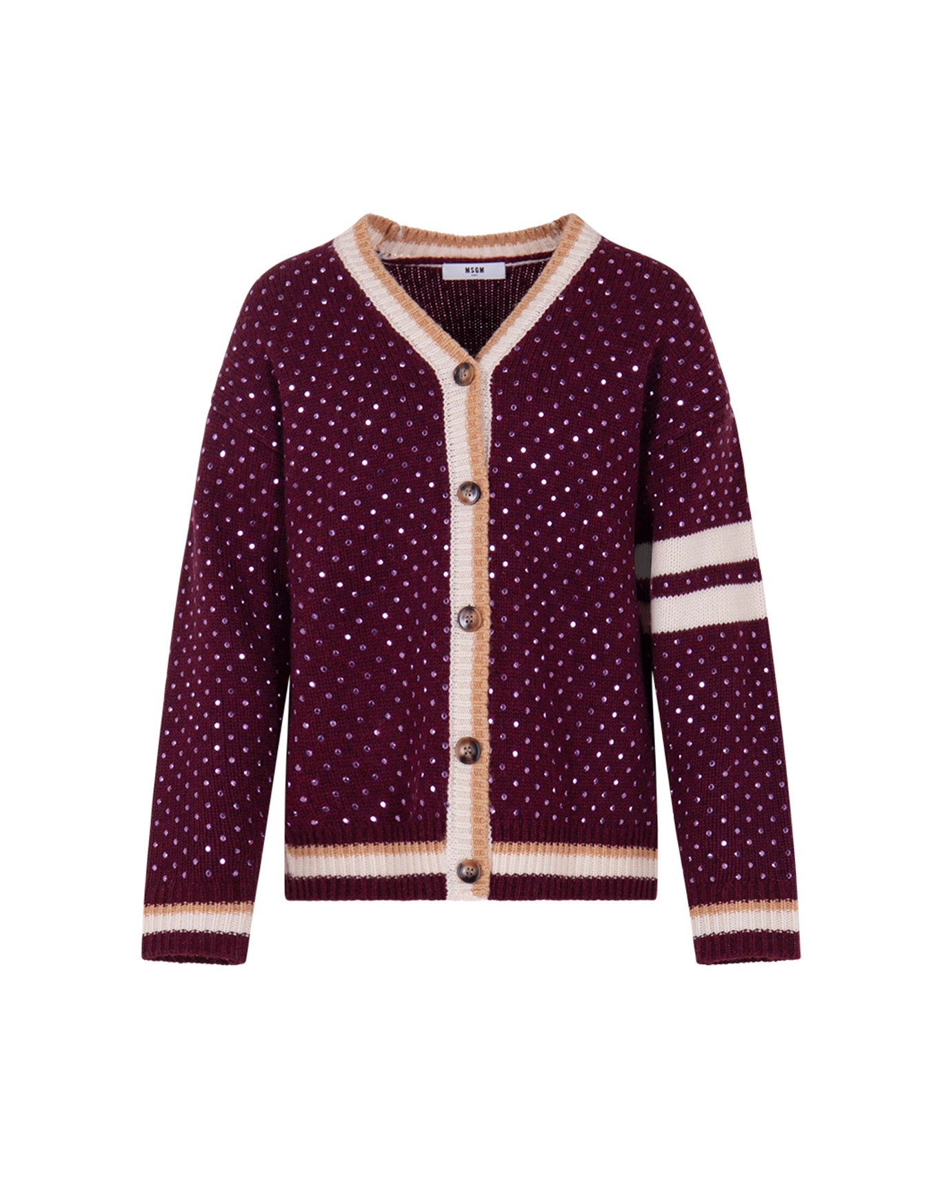 MSGM Kids Cardigan Borgogna con Strass per Bambine