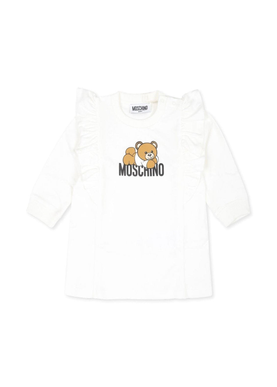 Moschino Kids Abito Panna con Stampa Teddy Bear con Ruches per Neonate