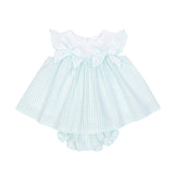 Deolinda Kids Abito + Mutandina Fantasia a Righe Bianco e Verde Acqua per Neonate