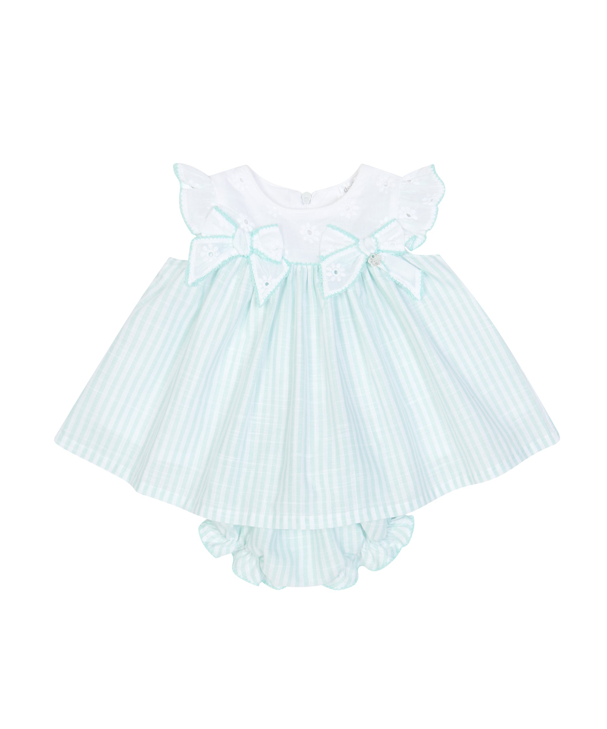 Deolinda Kids Abito + Mutandina Fantasia a Righe Bianco e Verde Acqua per Neonate