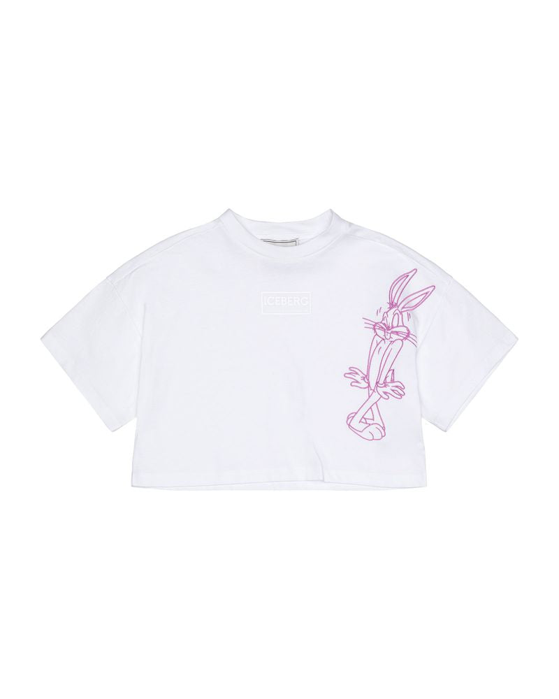 Iceberg Kids T-Shirt Bianco con Stampa Fucsia per Bambine