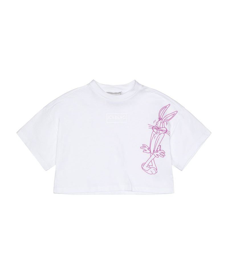 Iceberg Kids T-Shirt Bianco con Stampa Fucsia per Bambine