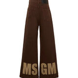 MSGM Kids Pantalone in Denim Marrone con Logo Beige per Bambine