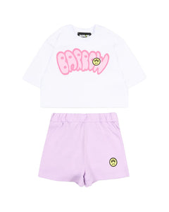 Barrow Kids Completo Bianco e Lilla con Stampa Rosa per Neonate