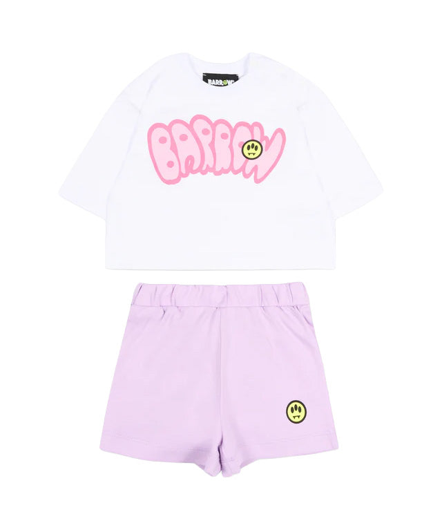 Barrow Kids Completo Bianco e Lilla con Stampa Rosa per Neonate