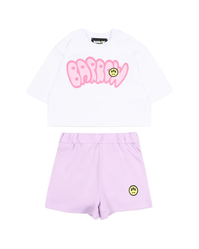 Barrow Kids Completo Bianco e Lilla con Stampa Rosa per Neonate