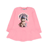 Msgm Kids Abito Rosa con Stampa Cat Logo per Neonate