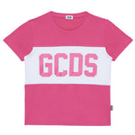 Gcds Kids T-Shirt Fucsia con Banda Logata Bianco per Bambine