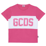 Gcds Kids T-Shirt Fucsia con Banda Logata Bianco per Bambine