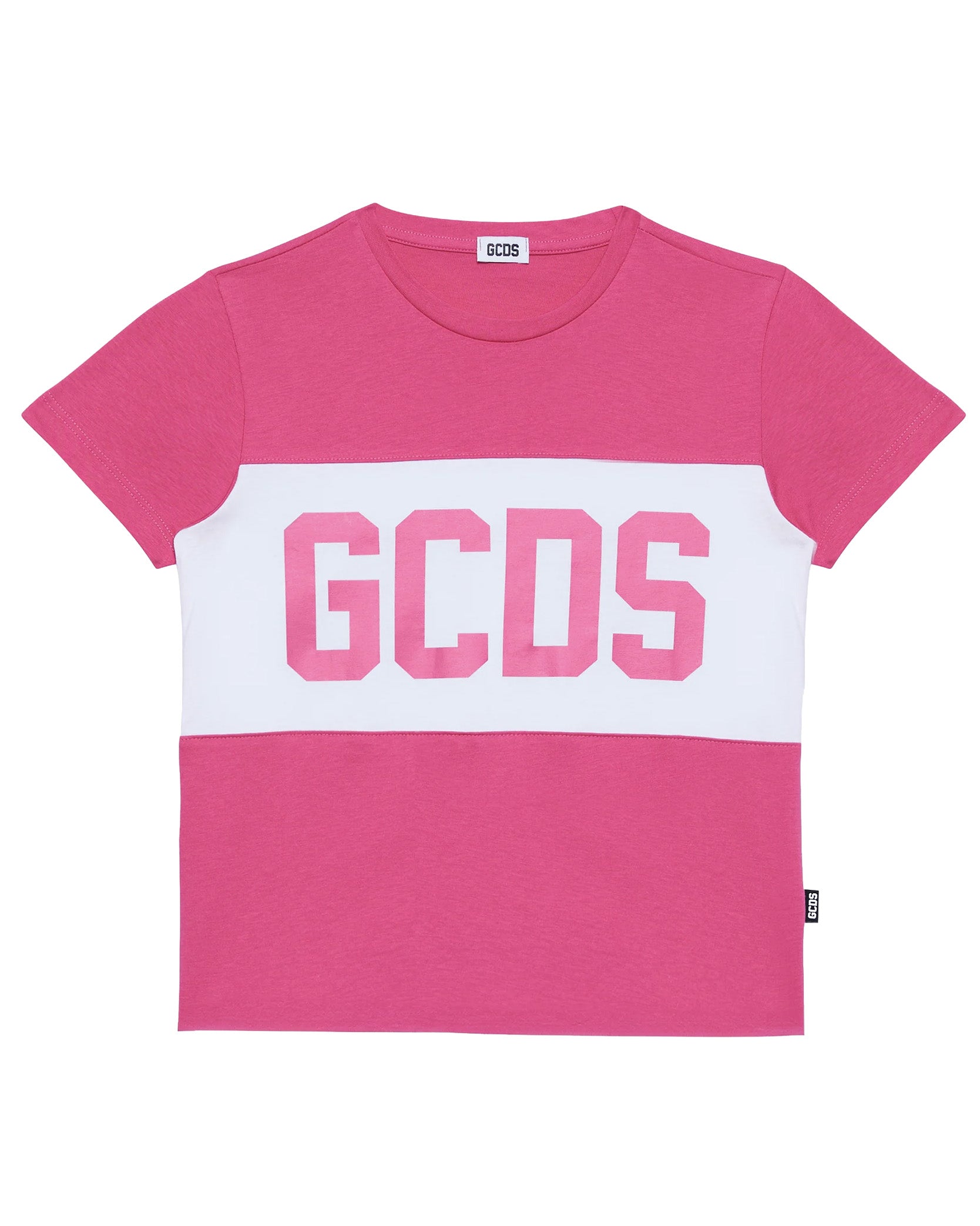Gcds Kids T-Shirt Fucsia con Banda Logata Bianco per Bambine
