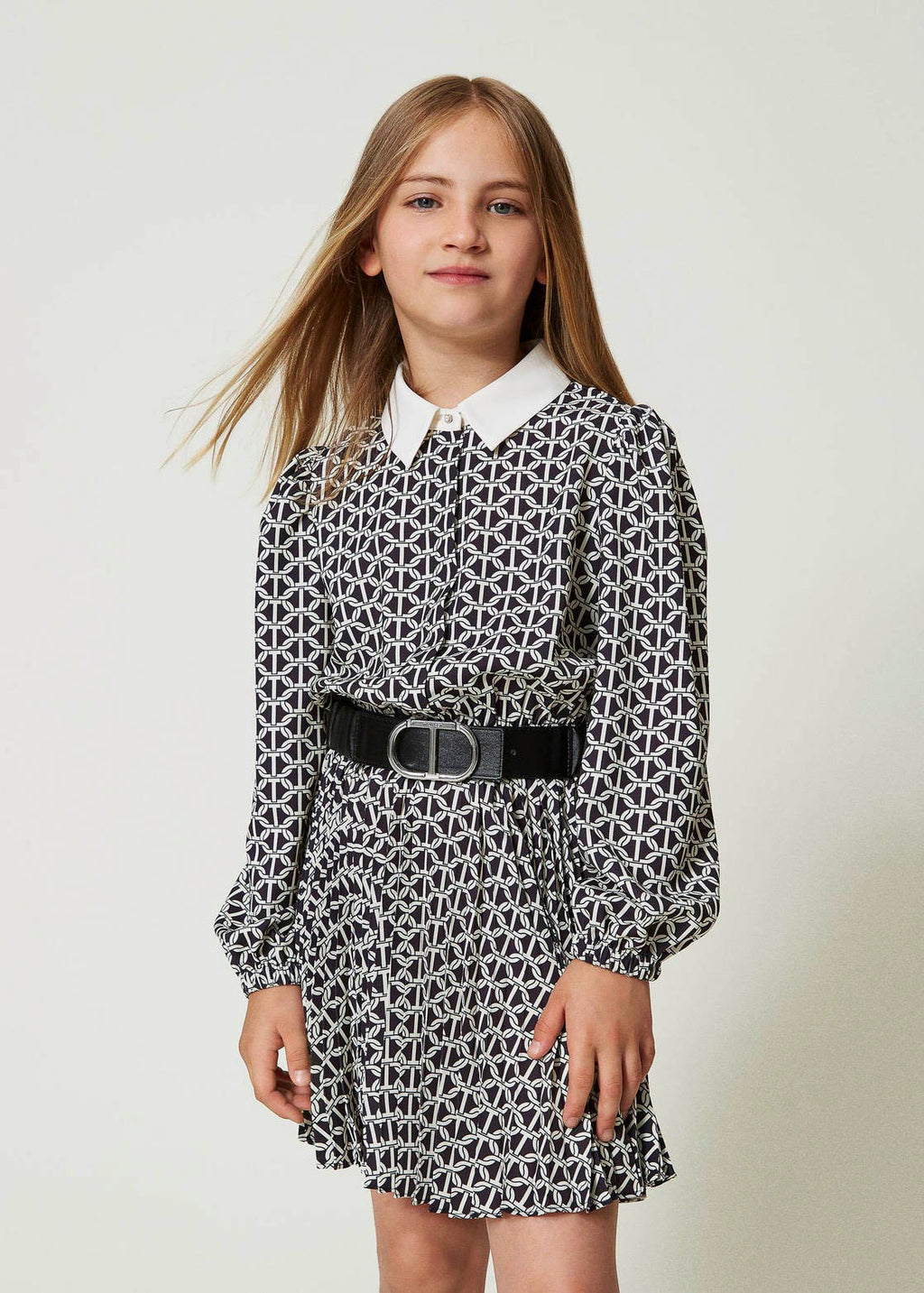 Twinset Kids Cintura Nera Arricciata con Fibbia Logata per Bambine