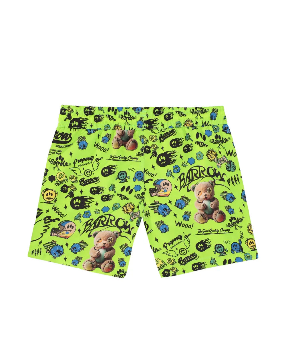 Barrow Kids Costume Short Verde Fluo Fantasia All-Over per Bambini