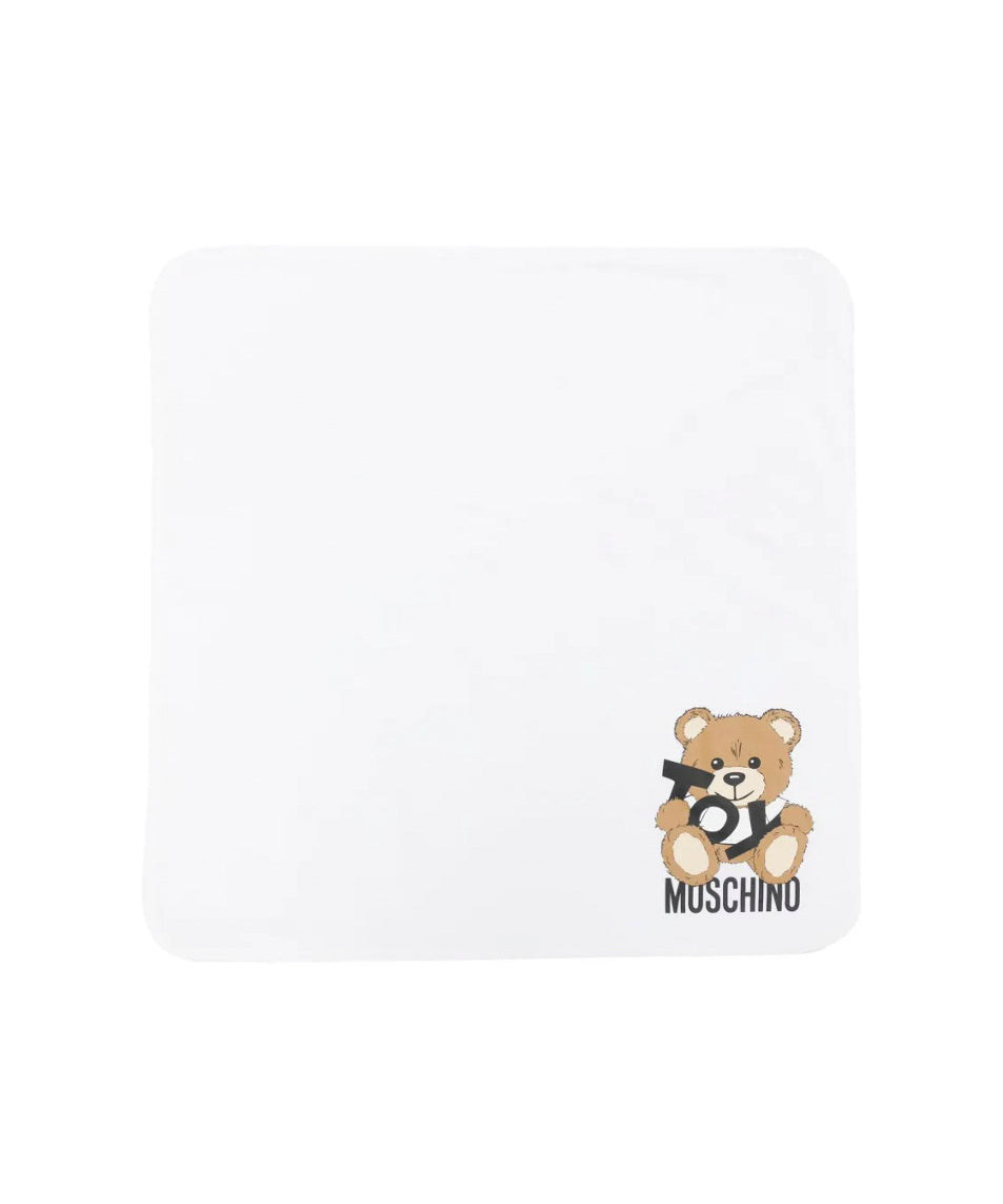 Moschino Kids Coperta Bianca con Stampa Toy per Neonati
