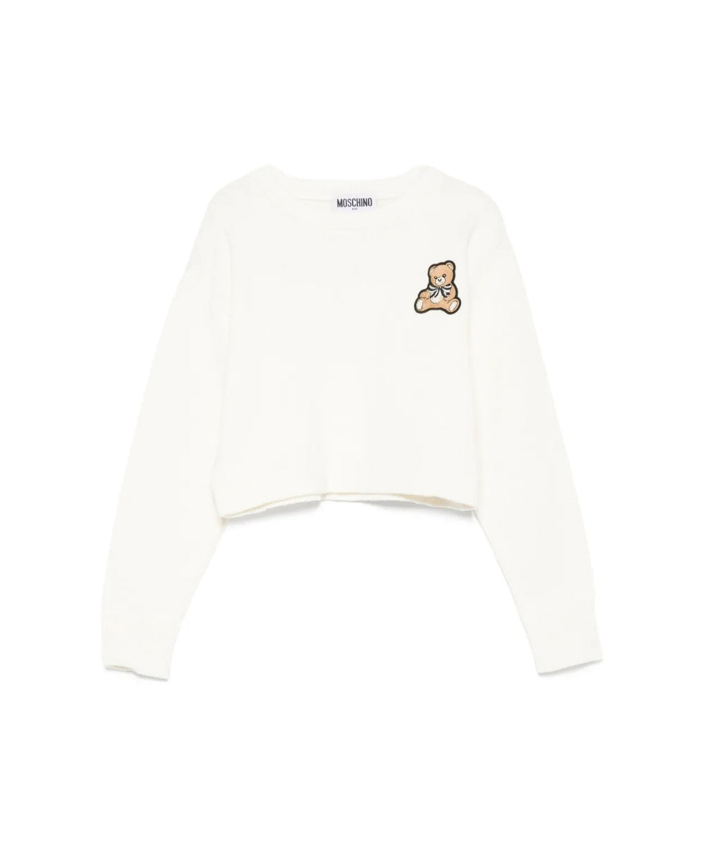 Moschino Kids Maglia Girocollo Crop Panna per Bambine