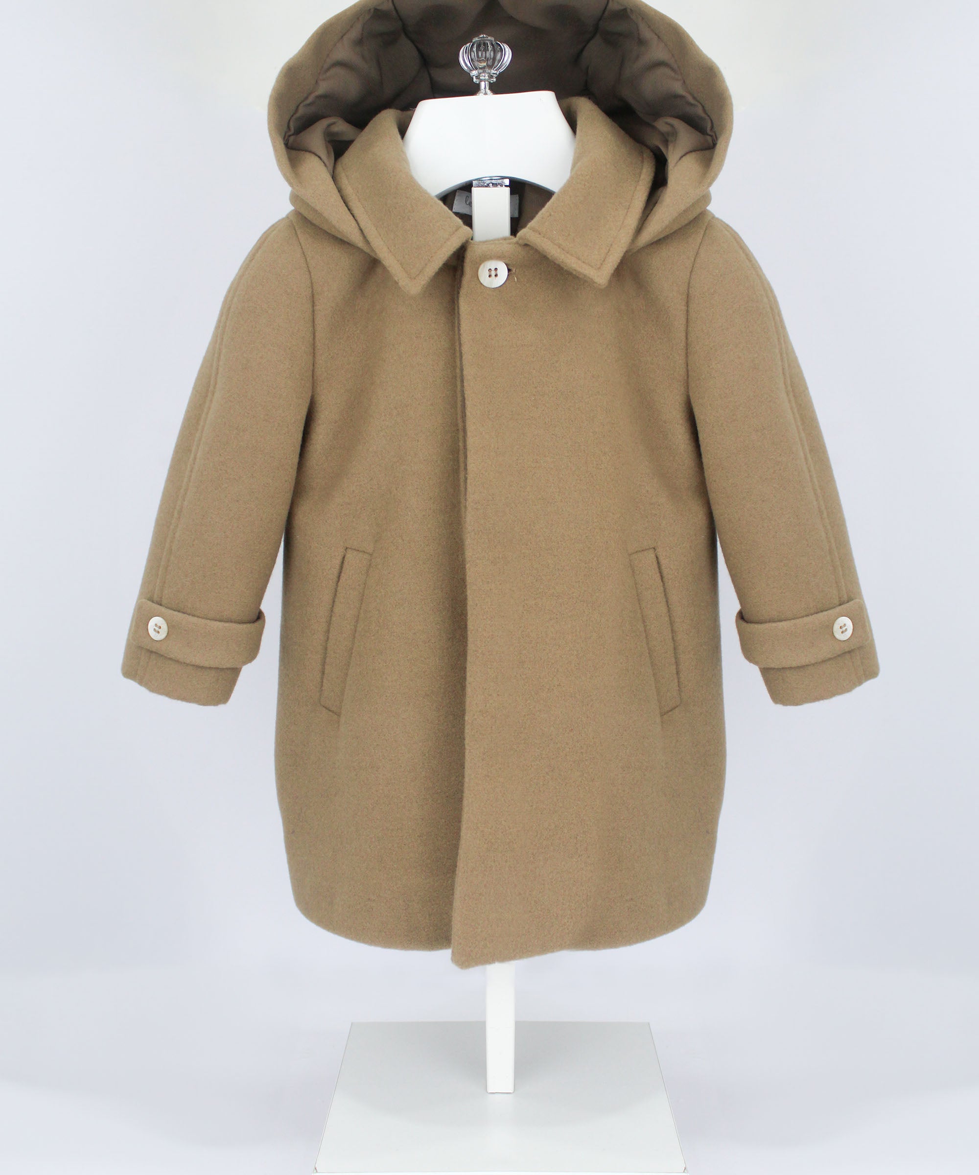 Le Coconnè Cappotto Cammelllo con Cappuccio per Neonati