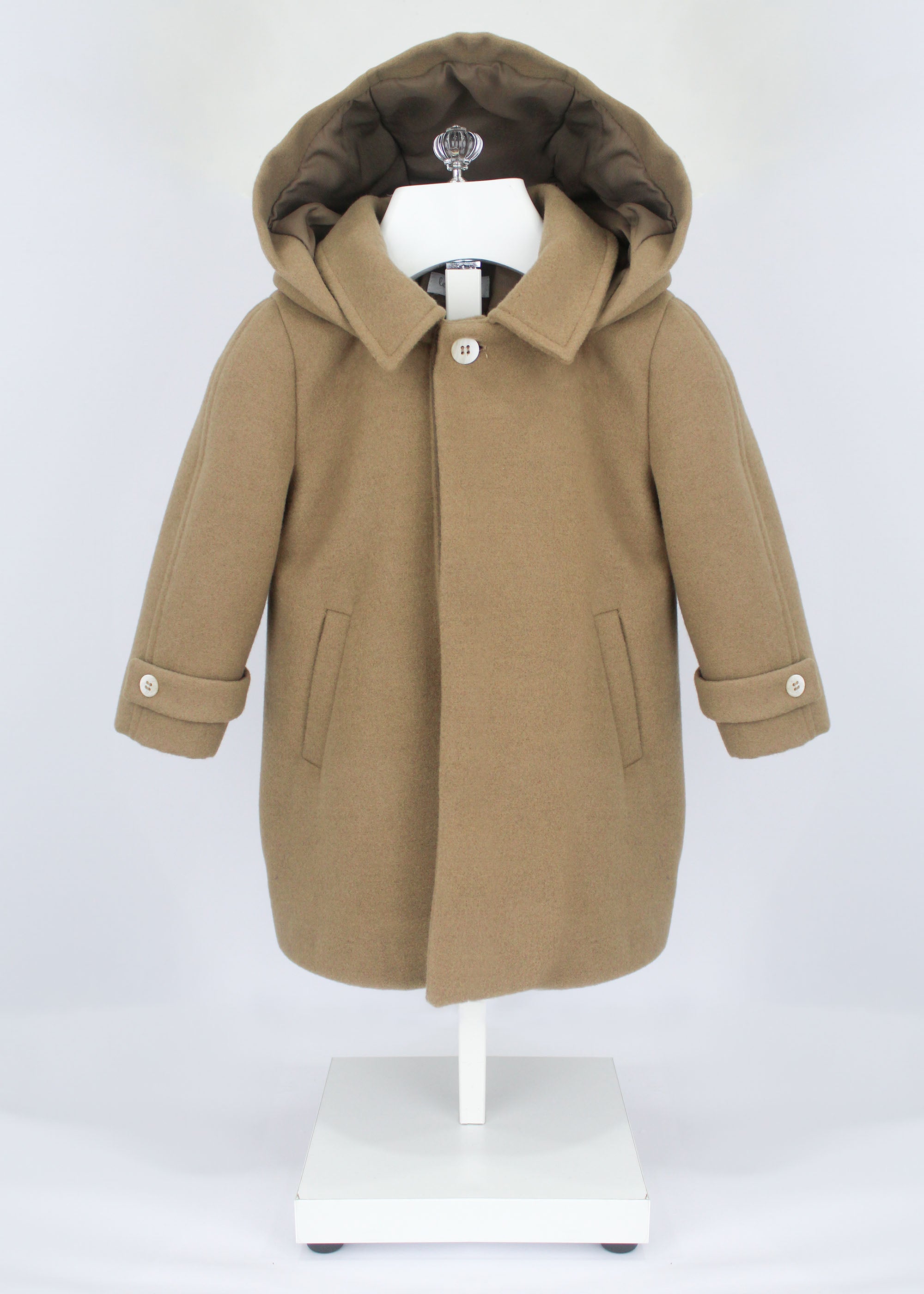 Le Coconnè Cappotto Cammelllo con Cappuccio per Neonati