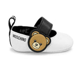 Moschino Kids Scarpine Bianco e Nero con Teddy e Chiusura a Strappo per Neonate