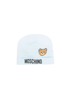 Moschino Kids Cappello Celeste con Logo Teddy Bear per Neonati