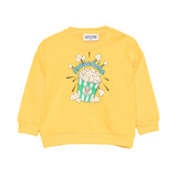 Moschino Kids Felpa Gialla Girocollo con Stampa Popcorn Teddy Bear e Logo per Neonati