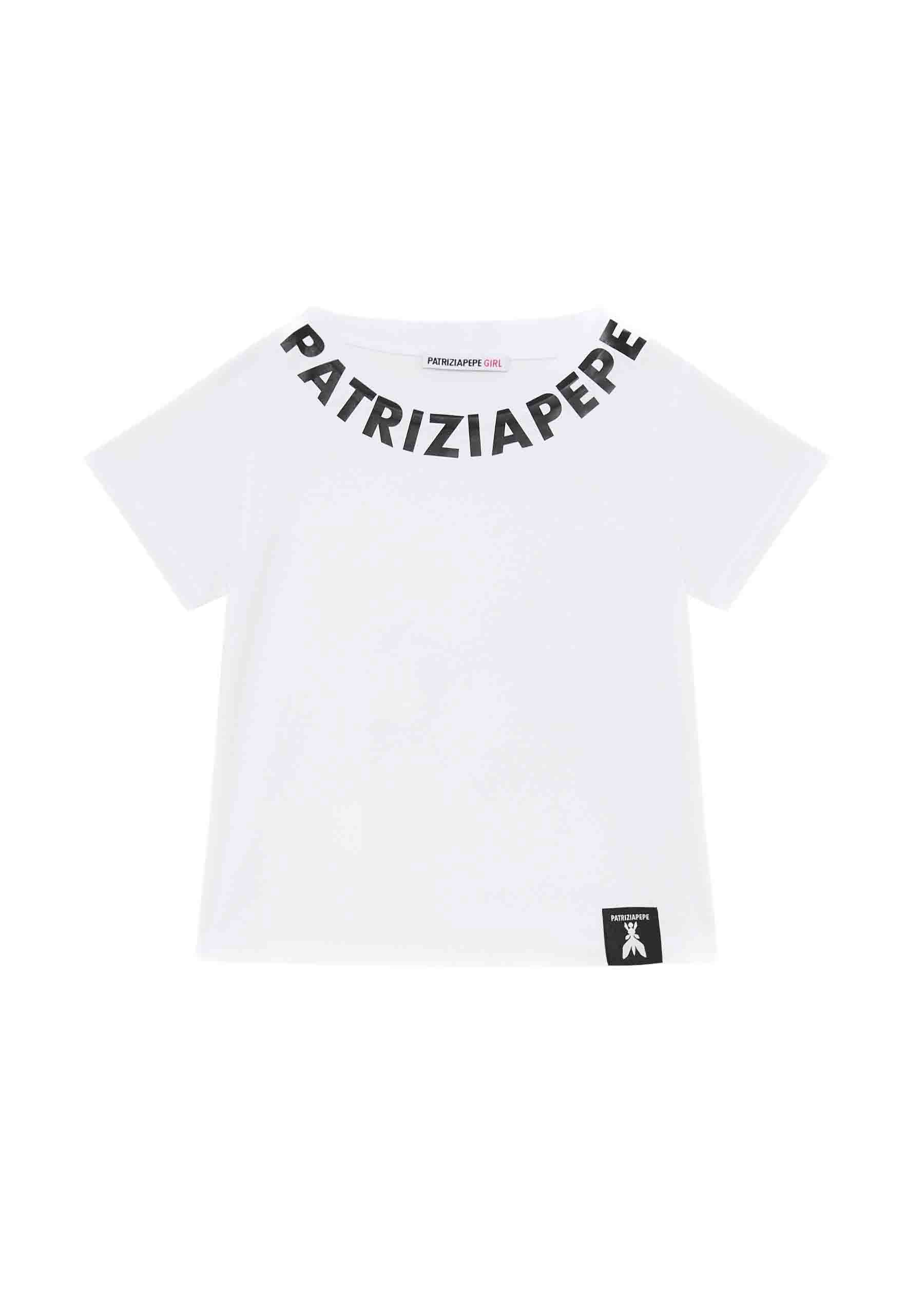 Patrizia Pepe T-Shirt Bianca con Logo per Bambine