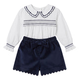 Deolinda Kids Completo Bianco e Blu Navy con Ricami per Neonate