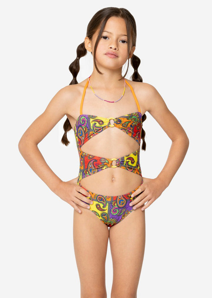 4GIVENESS Girls' Cashmere Pattern Monokini Swimsuit